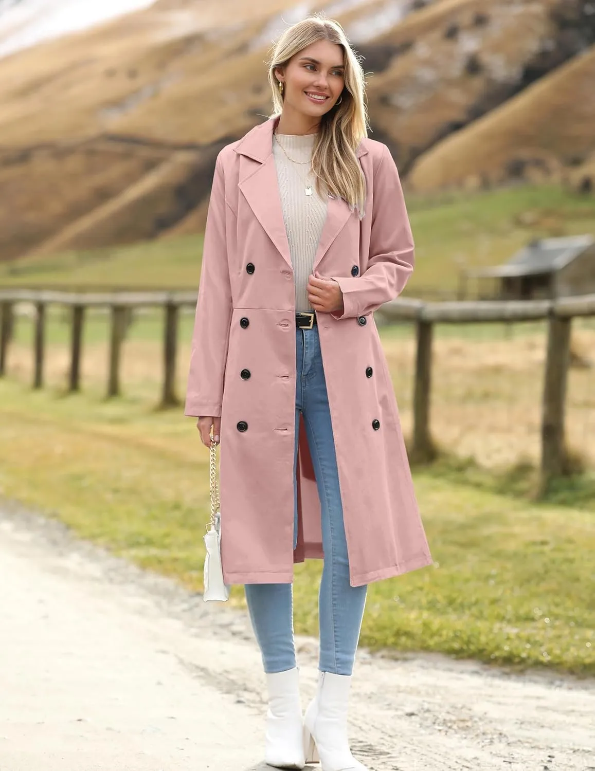 Zeagoo Women's Trench Coats Double-Breasted Long Coat with Belt