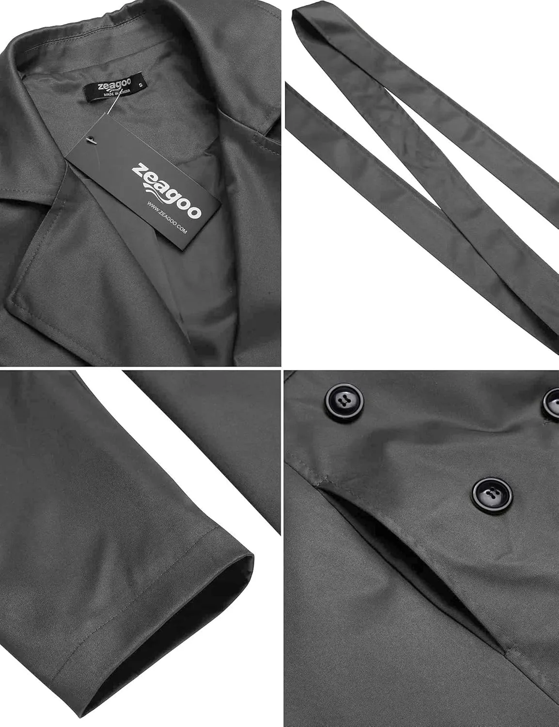 Zeagoo Women's Trench Coats Double-Breasted Long Coat with Belt