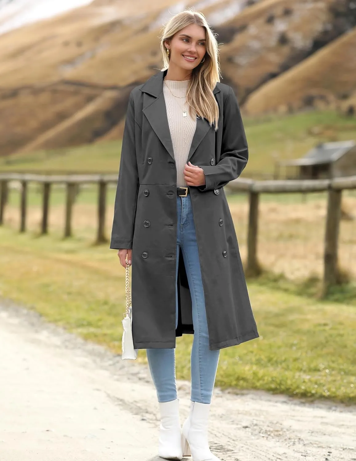 Zeagoo Women's Trench Coats Double-Breasted Long Coat with Belt