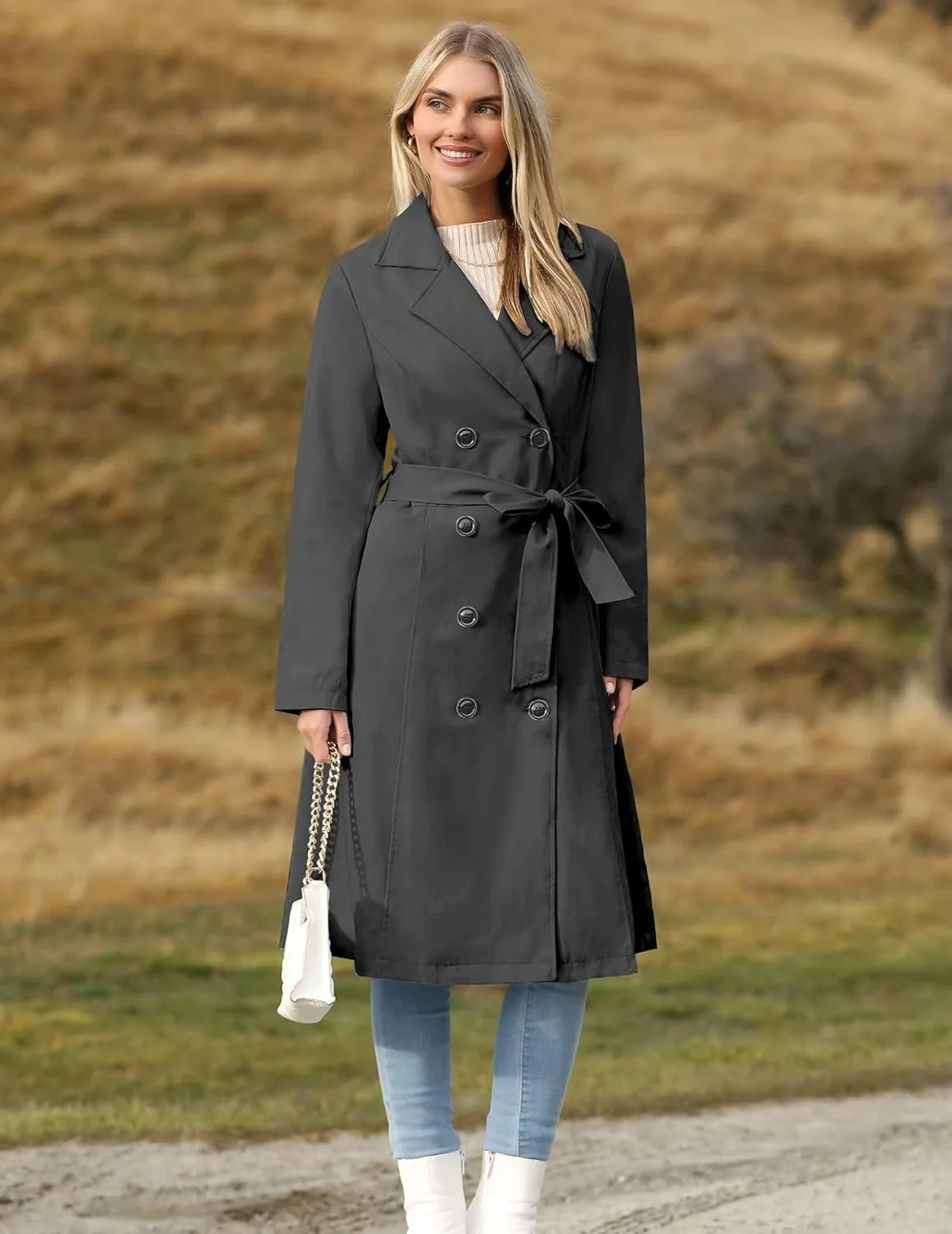 Zeagoo Women's Trench Coats Double-Breasted Long Coat with Belt