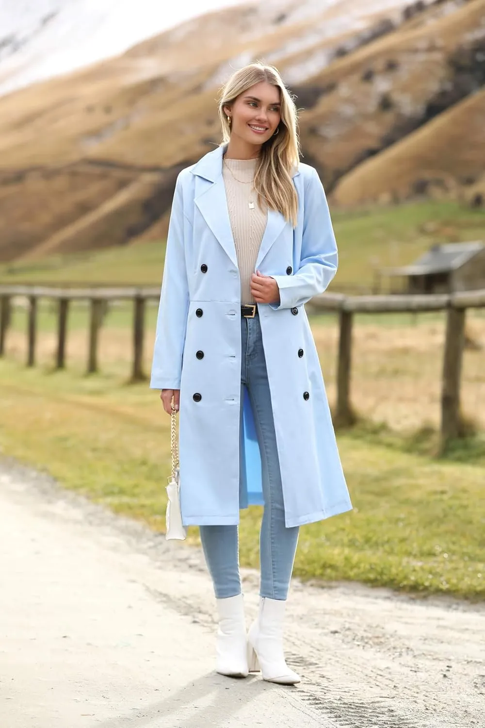 Zeagoo Women's Trench Coats Double-Breasted Long Coat with Belt