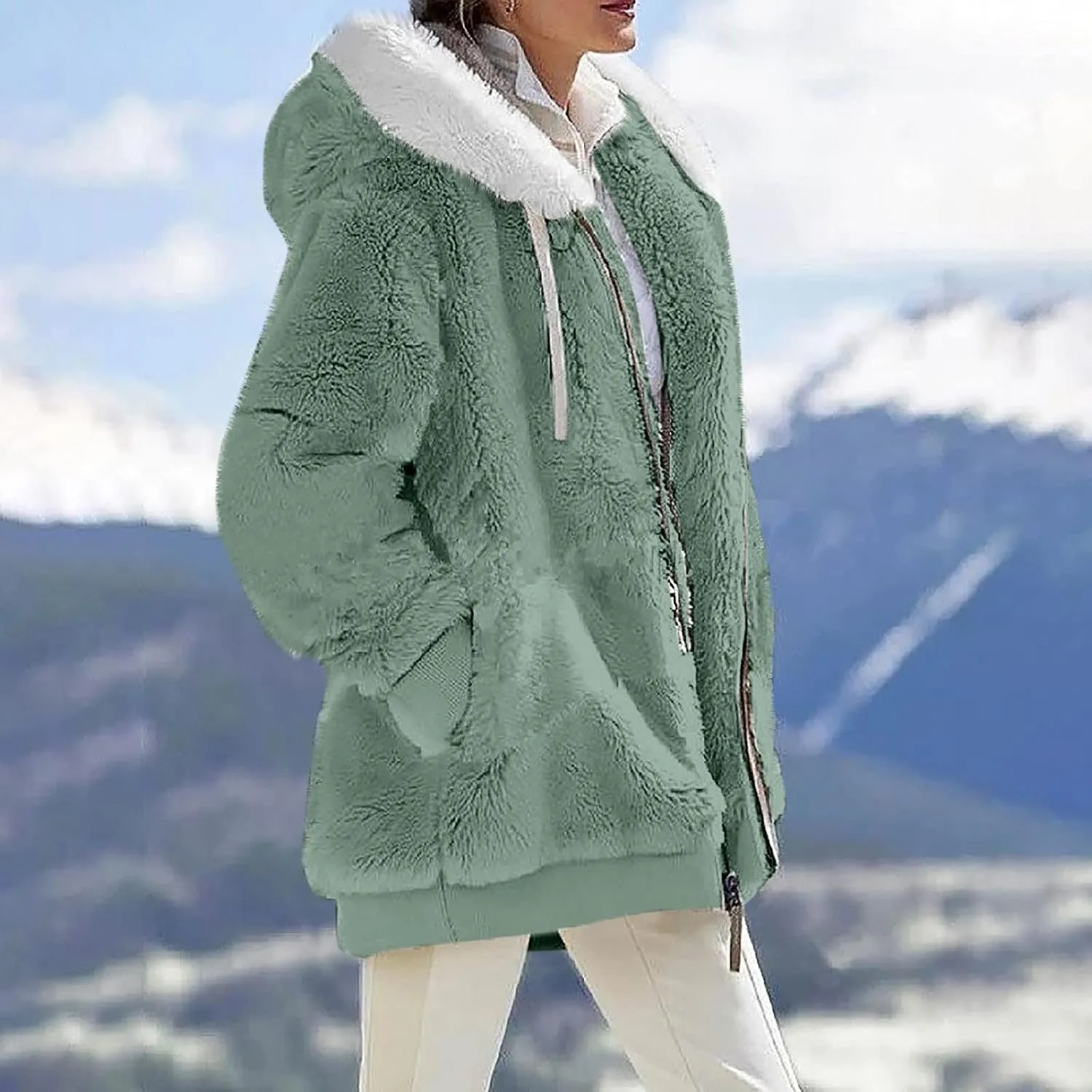 ZEFOTIM Winter Coats for Women Casual Fleece Jacket Warm Soft Outdoor Sherpa Lined Thick Coat Outwear with Pockets
