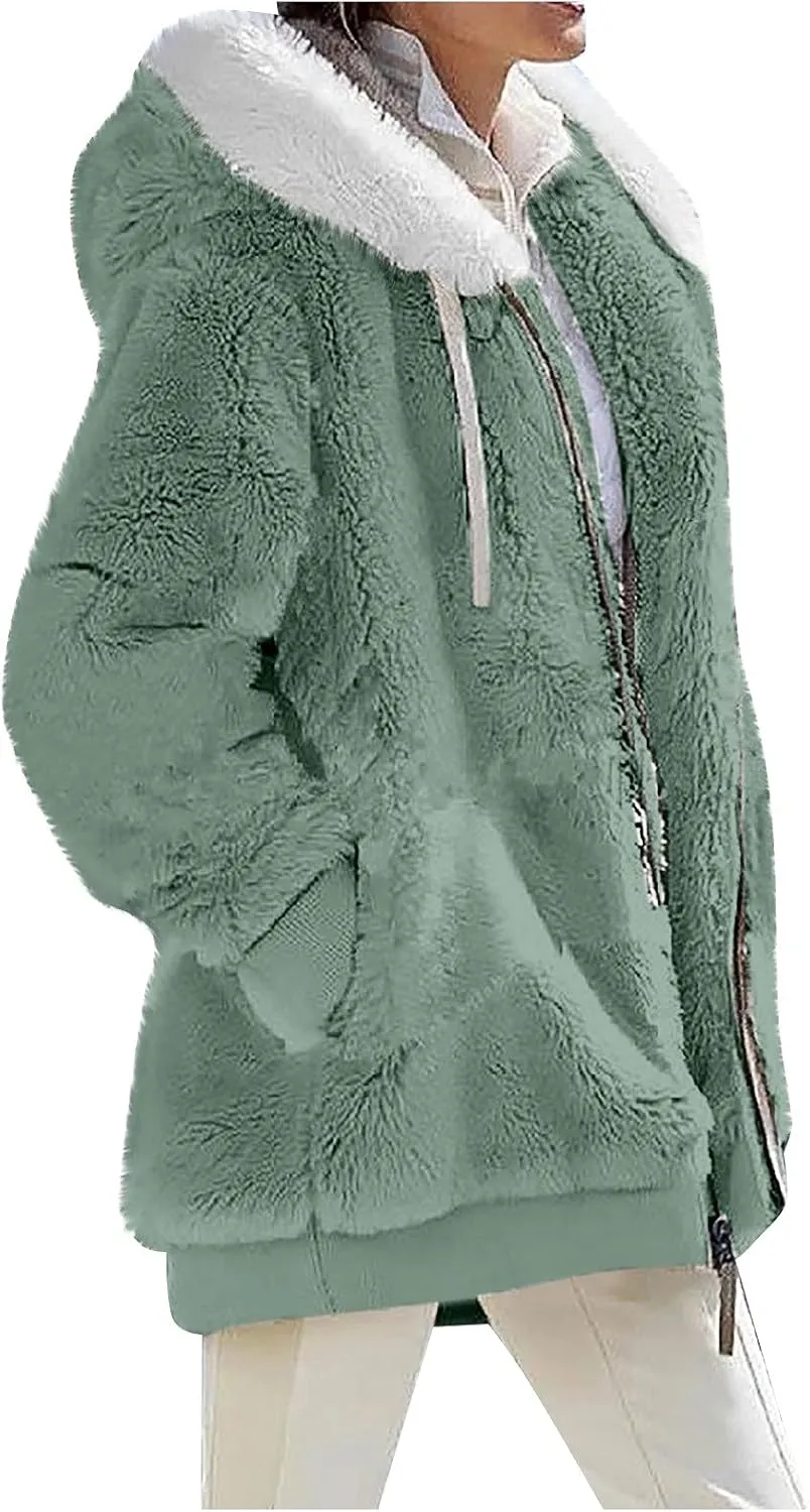 ZEFOTIM Winter Coats for Women Casual Fleece Jacket Warm Soft Outdoor Sherpa Lined Thick Coat Outwear with Pockets