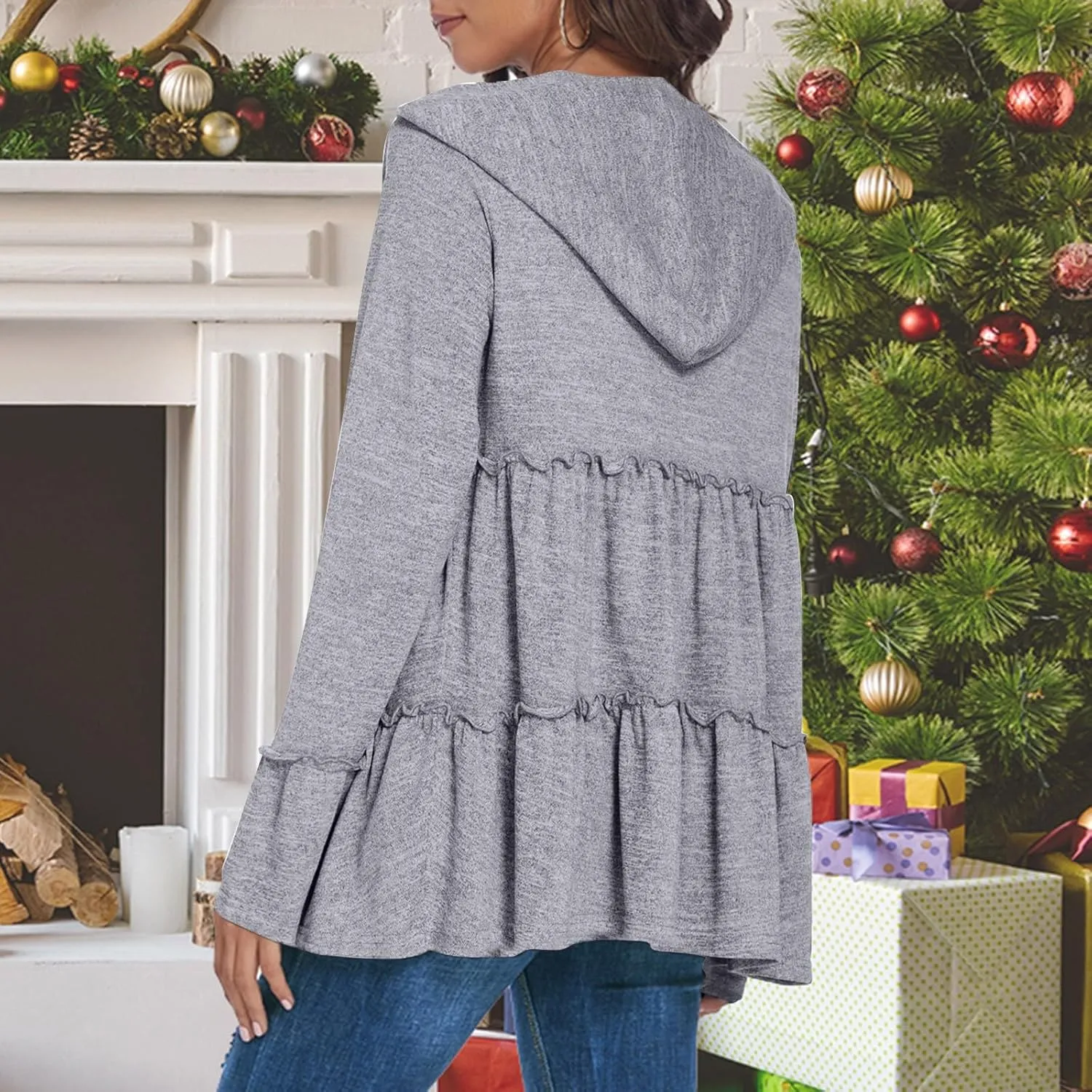 Zip Up Hoodie Women Casual Peplum Lightweight Athletic Sweat Zip Up Jackets Cute Tiered Ruffle Sweatshirt Hoodies