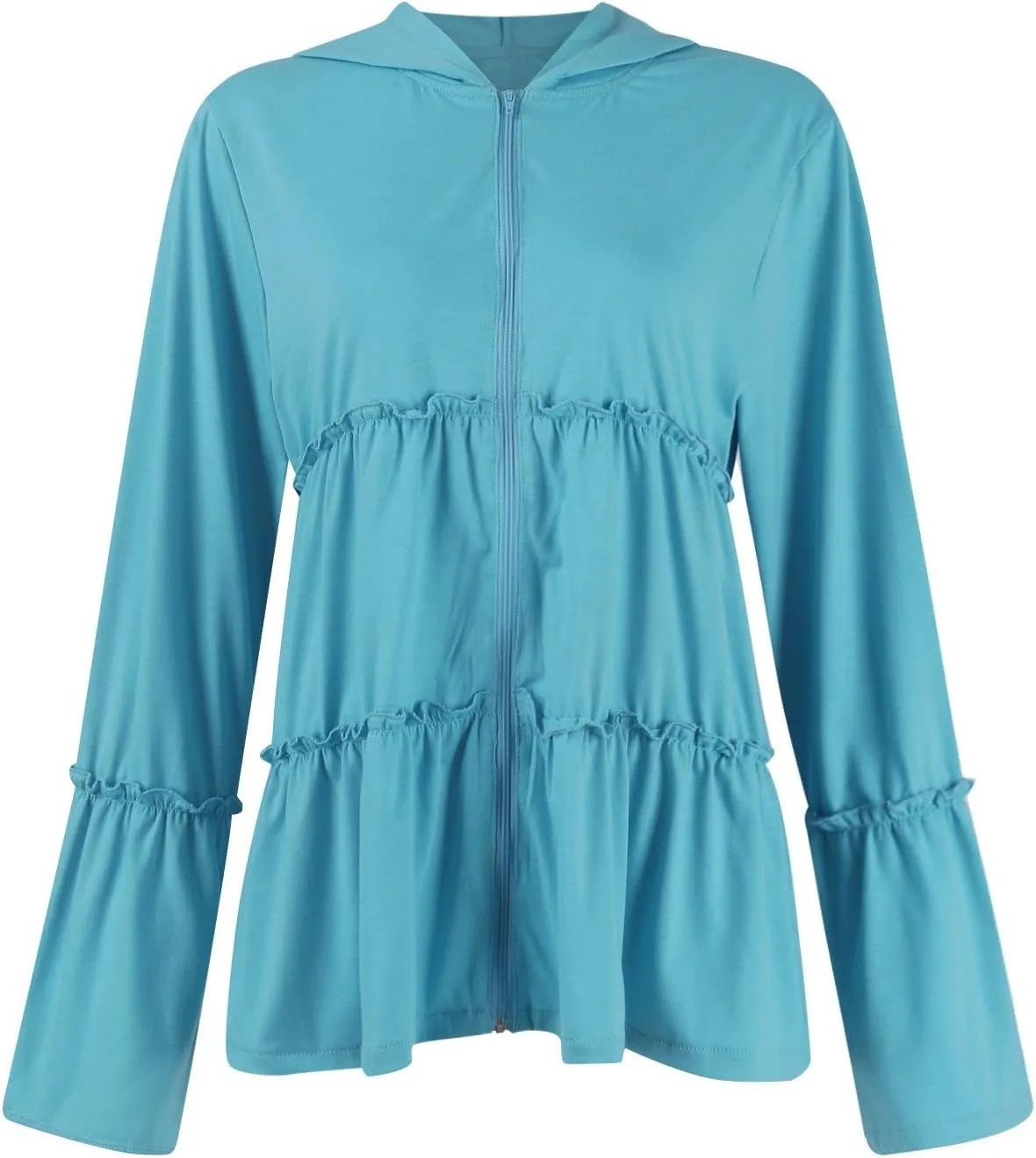 Zip Up Hoodie Women Casual Peplum Lightweight Athletic Sweat Zip Up Jackets Cute Tiered Ruffle Sweatshirt Hoodies
