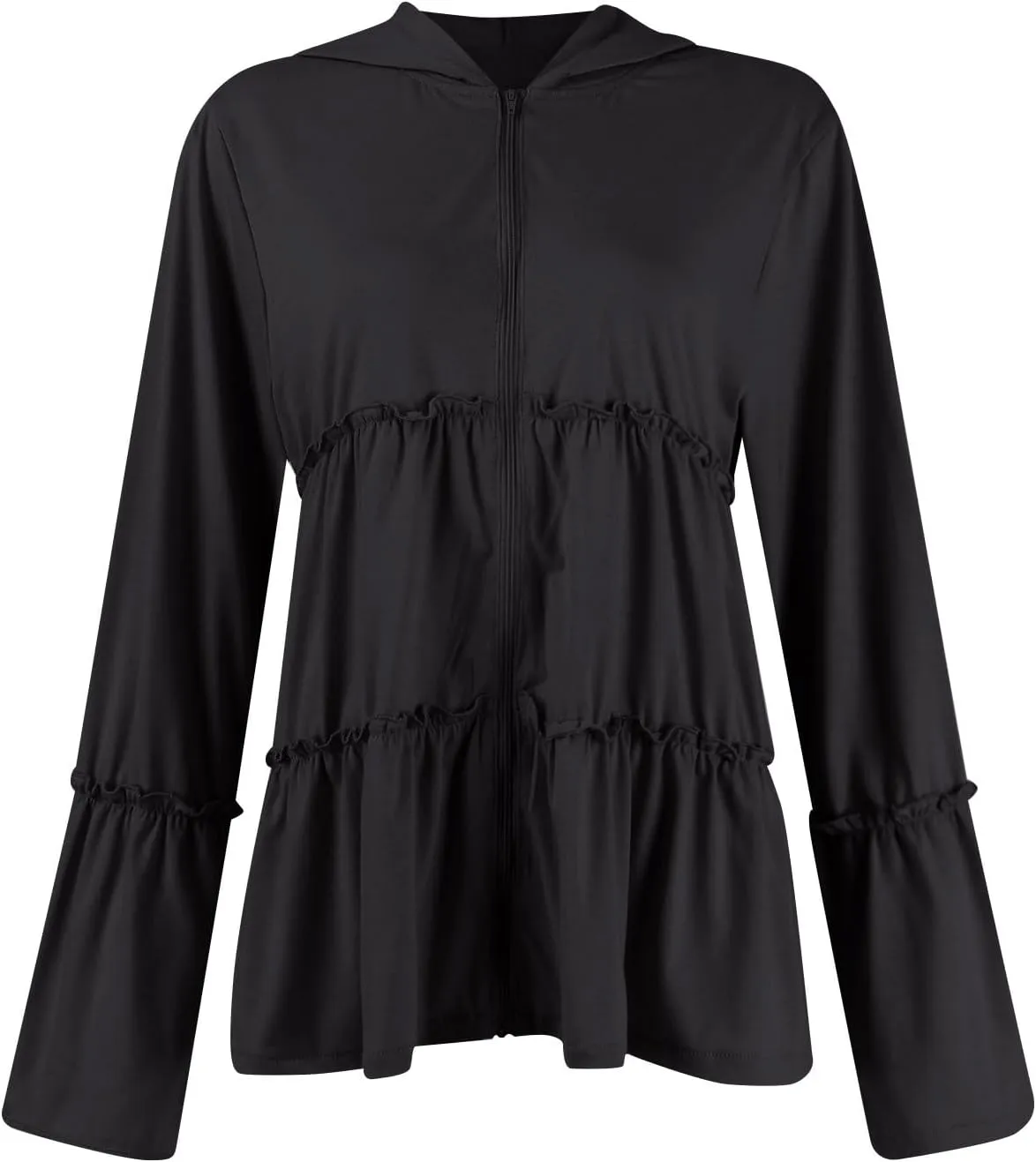 Zip Up Hoodie Women Casual Peplum Lightweight Athletic Sweat Zip Up Jackets Cute Tiered Ruffle Sweatshirt Hoodies