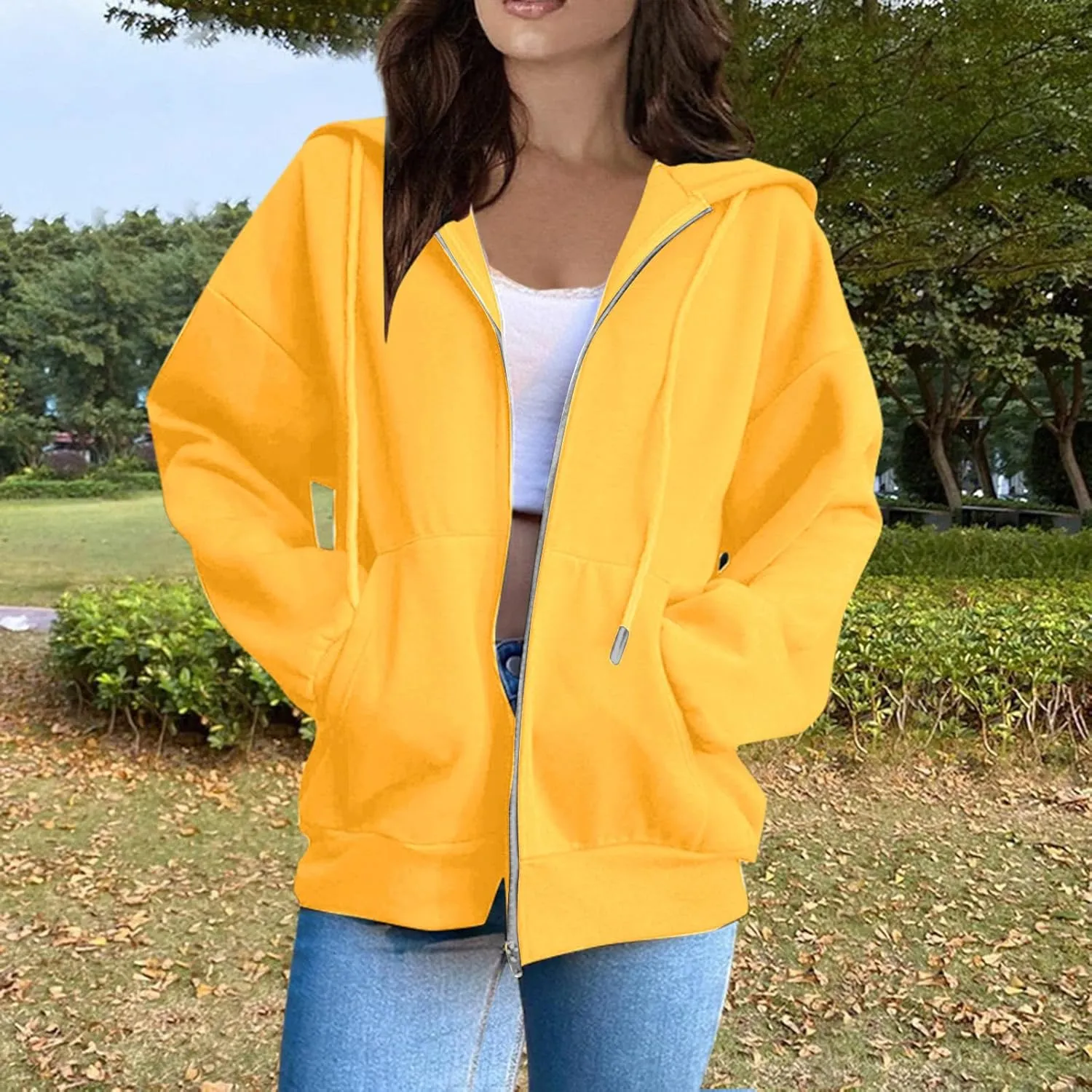 Zip Up Hoodie Women Fall Fashion 2024 Long Sleeve Zip Up Lightweight Sweatshirts Loose Fit Workout Plain Hoodie