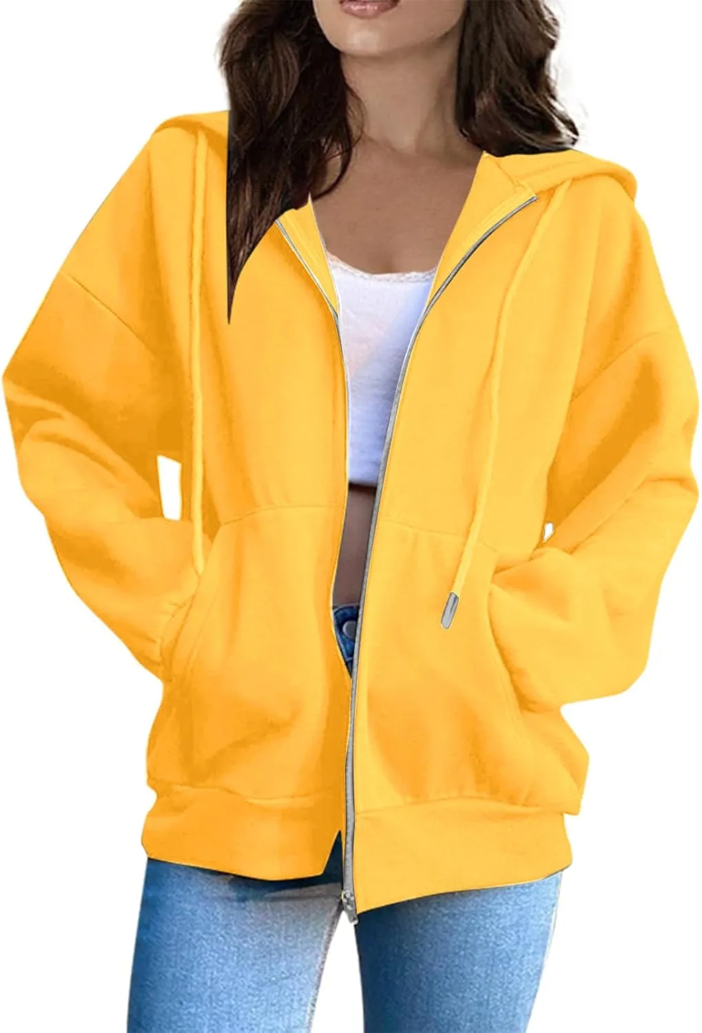 Zip Up Hoodie Women Fall Fashion 2024 Long Sleeve Zip Up Lightweight Sweatshirts Loose Fit Workout Plain Hoodie