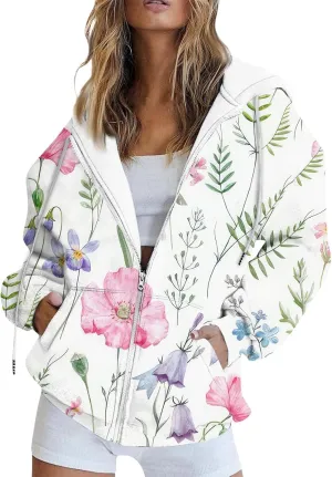 Zip Up Hoodie Women,Womens Oversized Zip Up Sweatshirt Loose Fit Casual Long Sleeve Hoodies with Pockets
