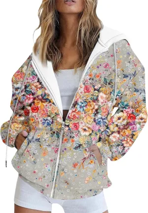 Zip Up Hoodie Women,Womens Oversized Zip Up Sweatshirt Loose Fit Casual Long Sleeve Hoodies with Pockets
