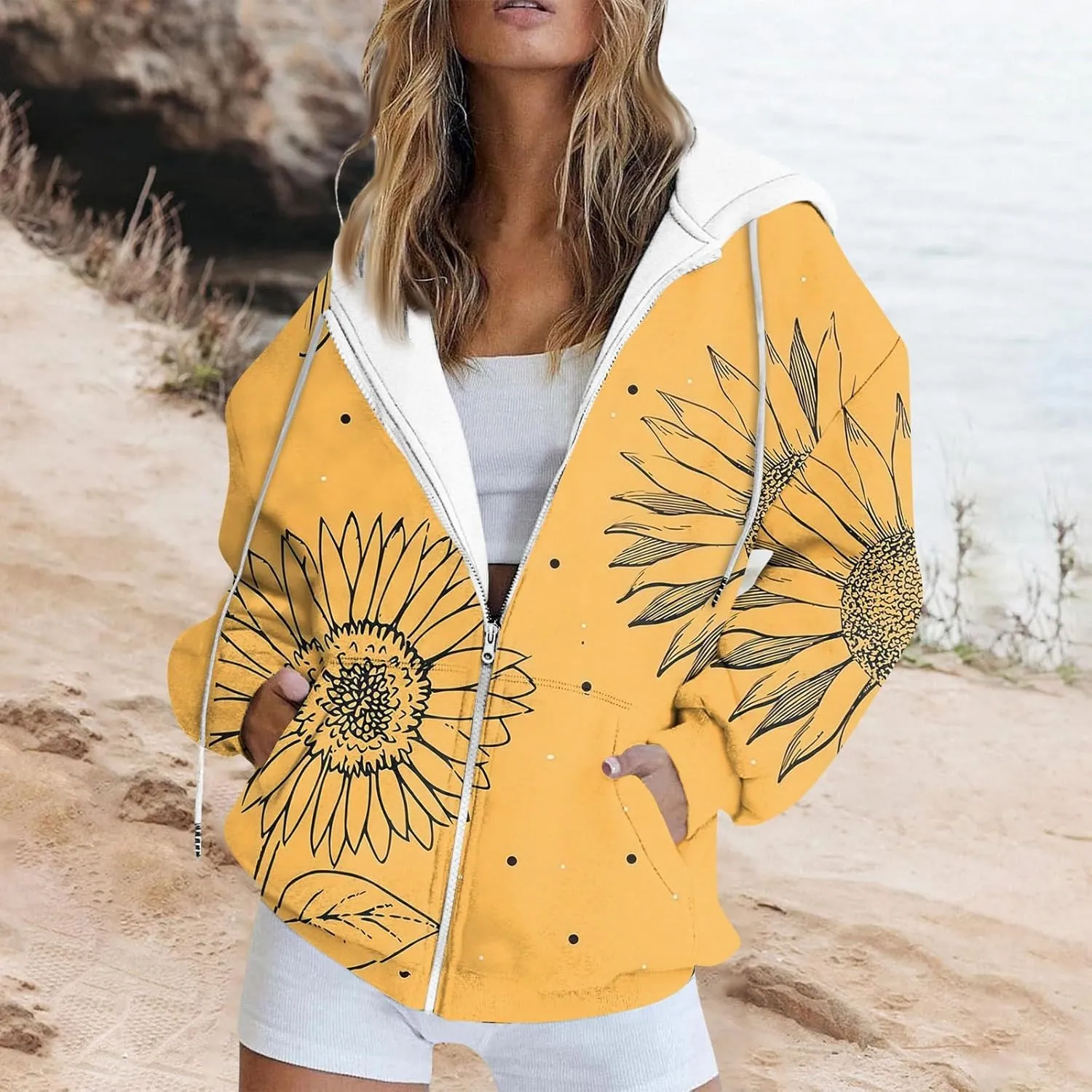 Zip Up Hoodie Women,Womens Oversized Zip Up Sweatshirt Loose Fit Casual Long Sleeve Hoodies with Pockets