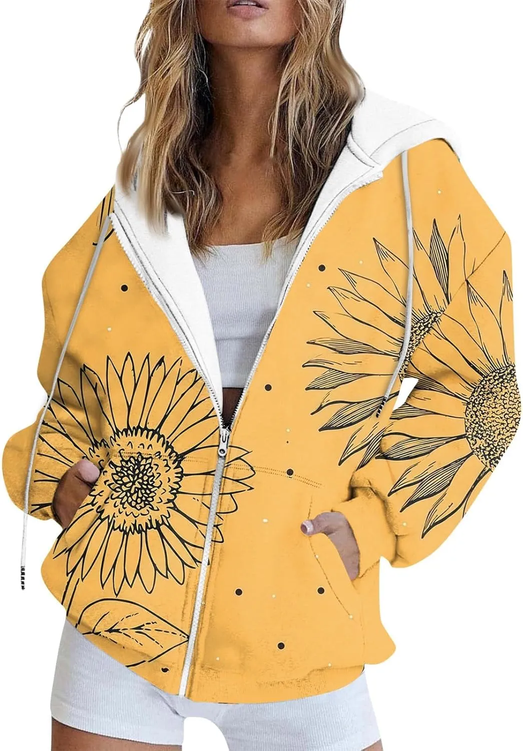 Zip Up Hoodie Women,Womens Oversized Zip Up Sweatshirt Loose Fit Casual Long Sleeve Hoodies with Pockets