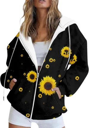 Zip Up Hoodie Women,Womens Oversized Zip Up Sweatshirt Loose Fit Casual Long Sleeve Hoodies with Pockets
