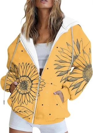 Zip Up Hoodie Women,Womens Oversized Zip Up Sweatshirt Loose Fit Casual Long Sleeve Hoodies with Pockets