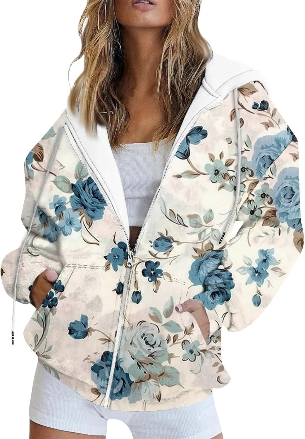Zip Up Hoodie Women,Womens Oversized Zip Up Sweatshirt Loose Fit Casual Long Sleeve Hoodies with Pockets