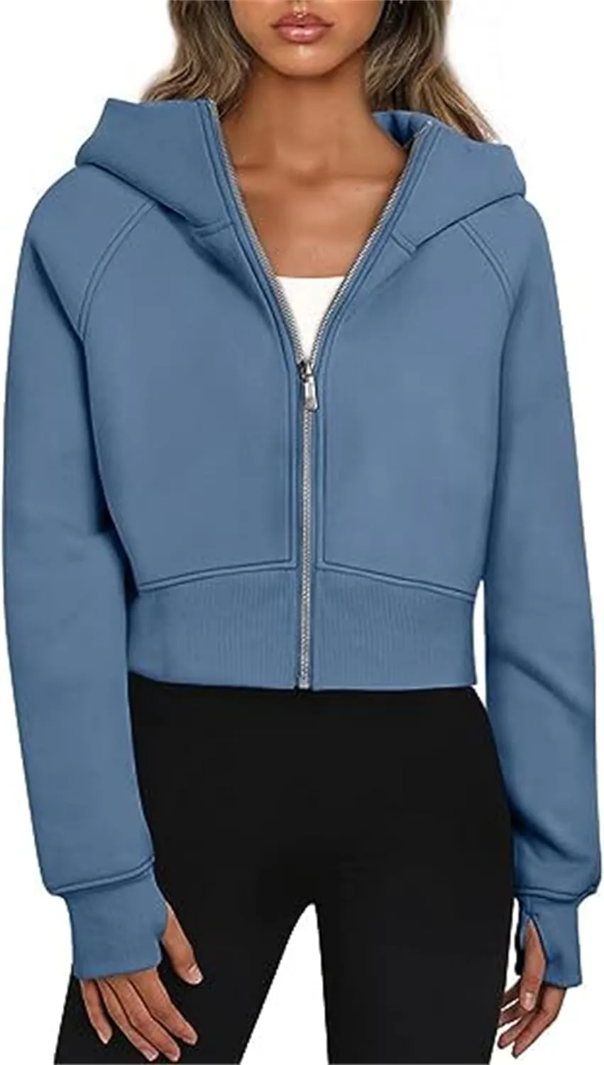 Zip Up Hoodies for Women Fleece Cropped Crew Neck Sweatshirts, Womens Cropped Zip Up Hoodies Fleece Sweatshirts