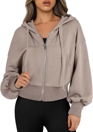 Zip up Hoodies for Women Fleece Pullover Cropped Crew Neck Sweatshirts Full Zip up Cropped Sweatshirts Jackets