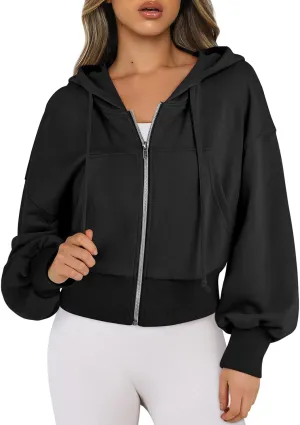 Zip up Hoodies for Women Fleece Pullover Cropped Crew Neck Sweatshirts Full Zip up Cropped Sweatshirts Jackets