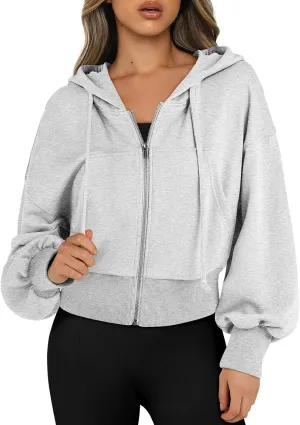 Zip up Hoodies for Women Fleece Pullover Cropped Crew Neck Sweatshirts Full Zip up Cropped Sweatshirts Jackets