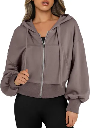 Zip up Hoodies for Women Fleece Pullover Cropped Crew Neck Sweatshirts Full Zip up Cropped Sweatshirts Jackets