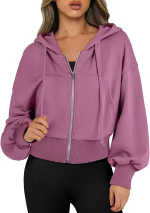 Zip up Hoodies for Women Fleece Pullover Cropped Crew Neck Sweatshirts Full Zip up Cropped Sweatshirts Jackets