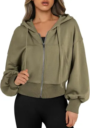 Zip up Hoodies for Women Fleece Pullover Cropped Crew Neck Sweatshirts Full Zip up Cropped Sweatshirts Jackets