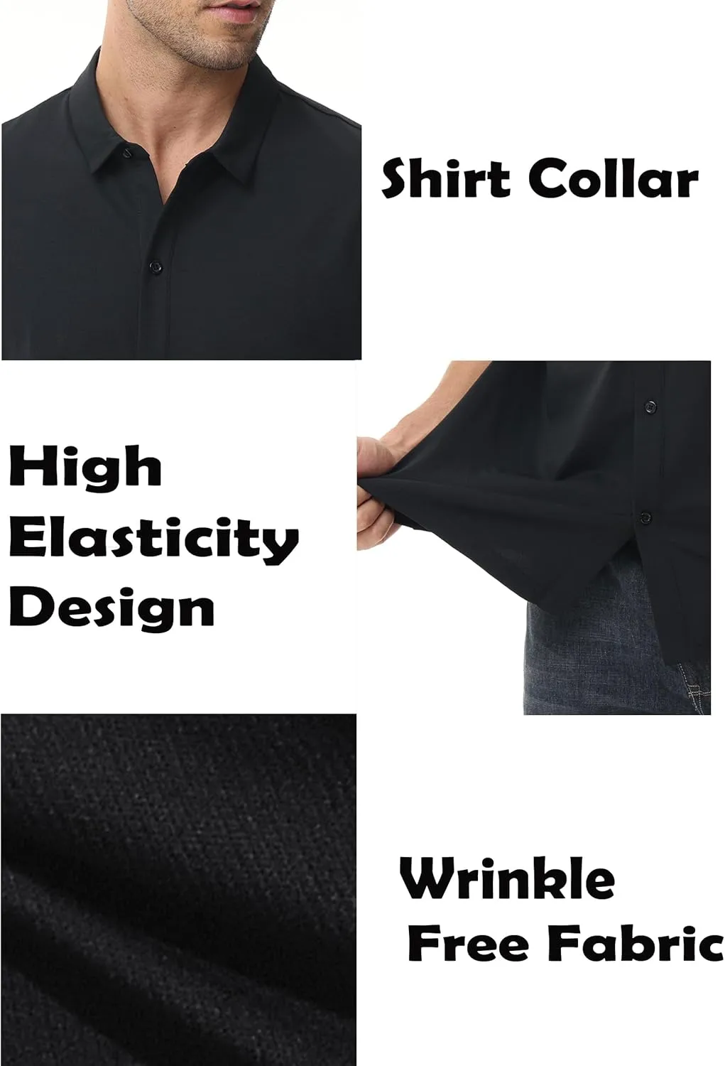 ZTN Men's Casual Stretchy Short Sleeve Button Down Wrinkle Free Shirts UV50  Moisture Untucked Dress Summer Shirts